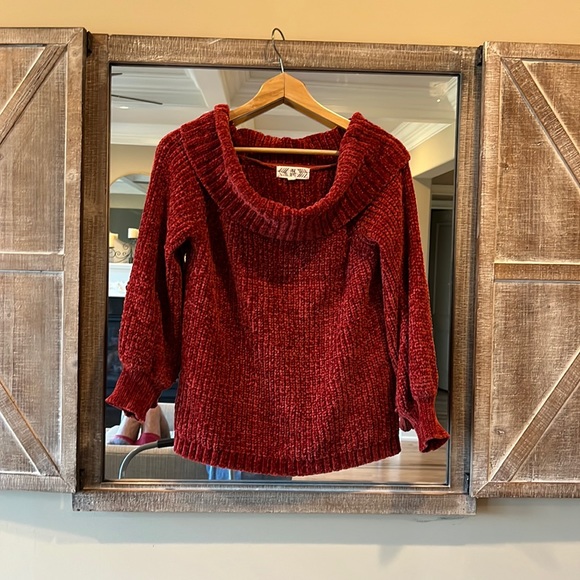 Cozy Rich Chenille Plush Cowl Neck Sweater Womens Medium Rust - Picture 6 of 15